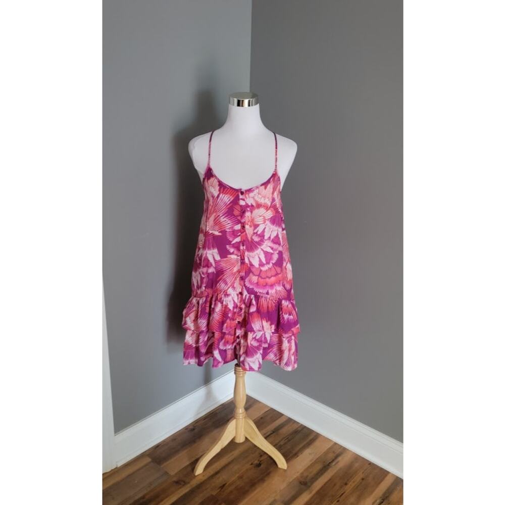 Free People Womens Dress Spaghetti Straps Tiered Pink Orange Size Medium